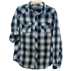Mens Helix Blue & Black Plaid Button Down Long Sleeve Shirt - Size Large